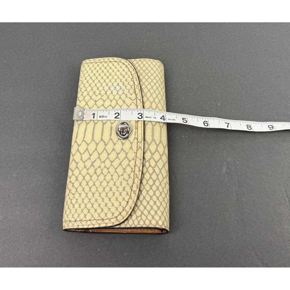 Coach Turn Lock Wallet Snakeskin Croc Embossed Tan Beige Trifold Clutch Rare - Picture 10 of 10